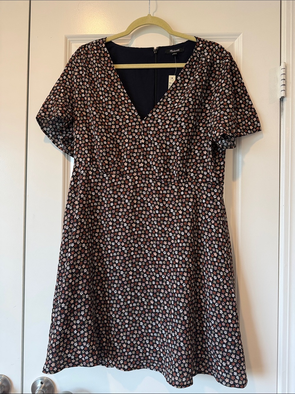 Madewell Black Mini Dress with Pink & White Floral Print